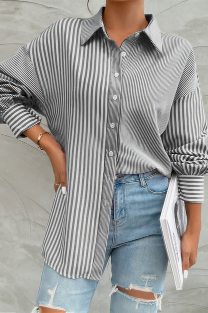 Stripe Print Button Down Long Sleeve Collar Shirt - ZumBuys