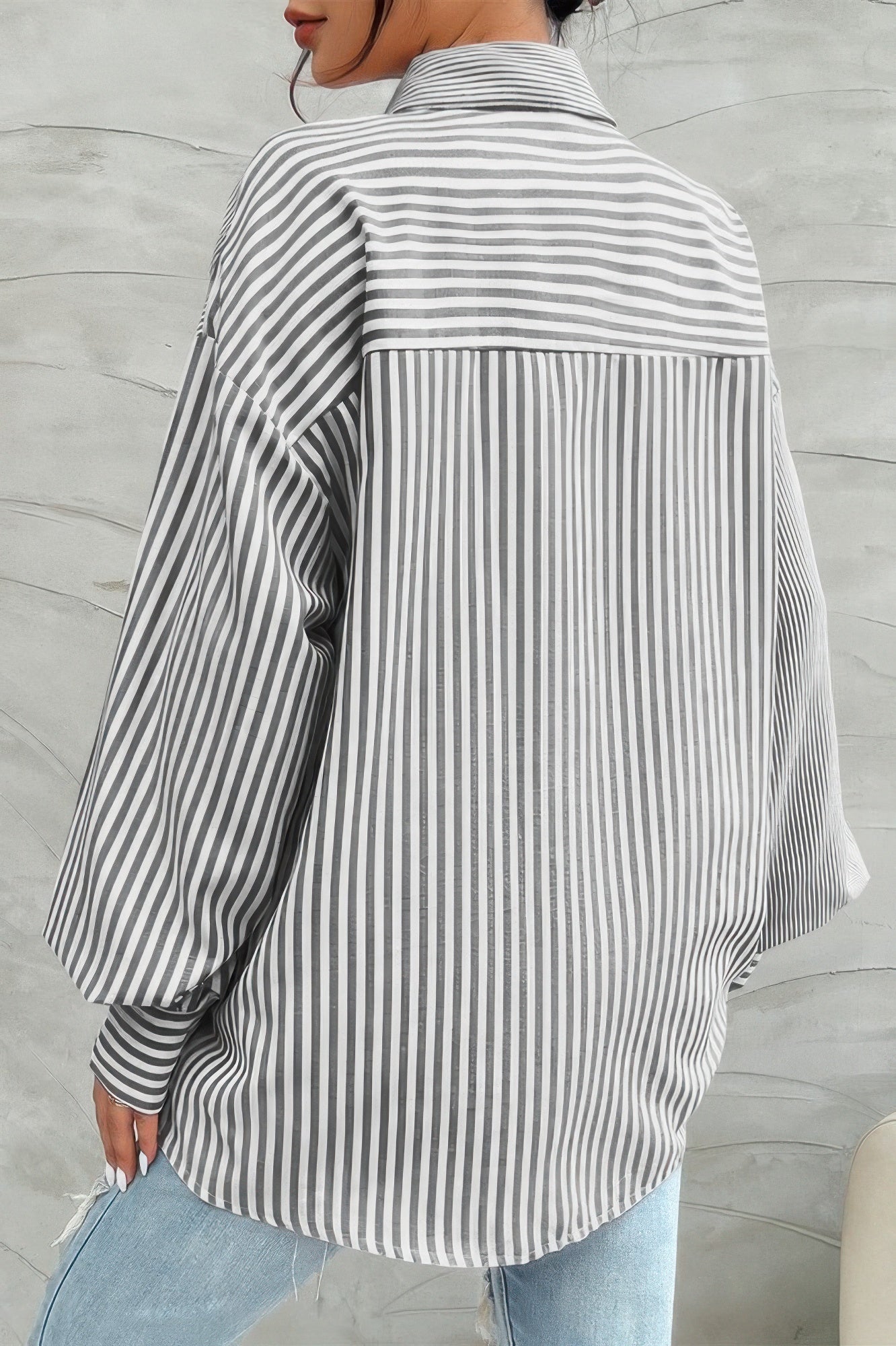 Stripe Print Button Down Long Sleeve Collar Shirt - ZumBuys