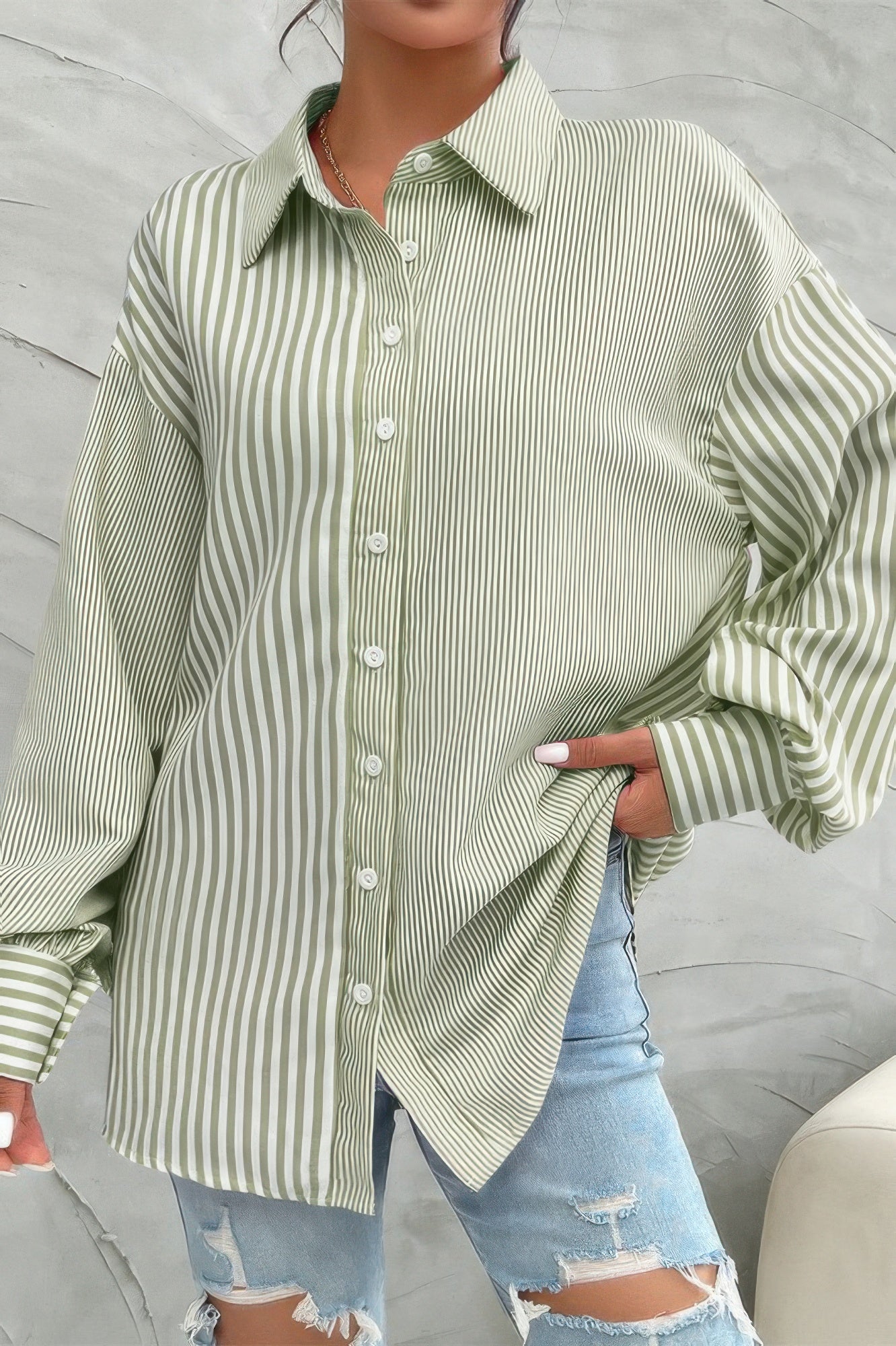 Stripe Print Button Down Long Sleeve Collar Shirt - ZumBuys