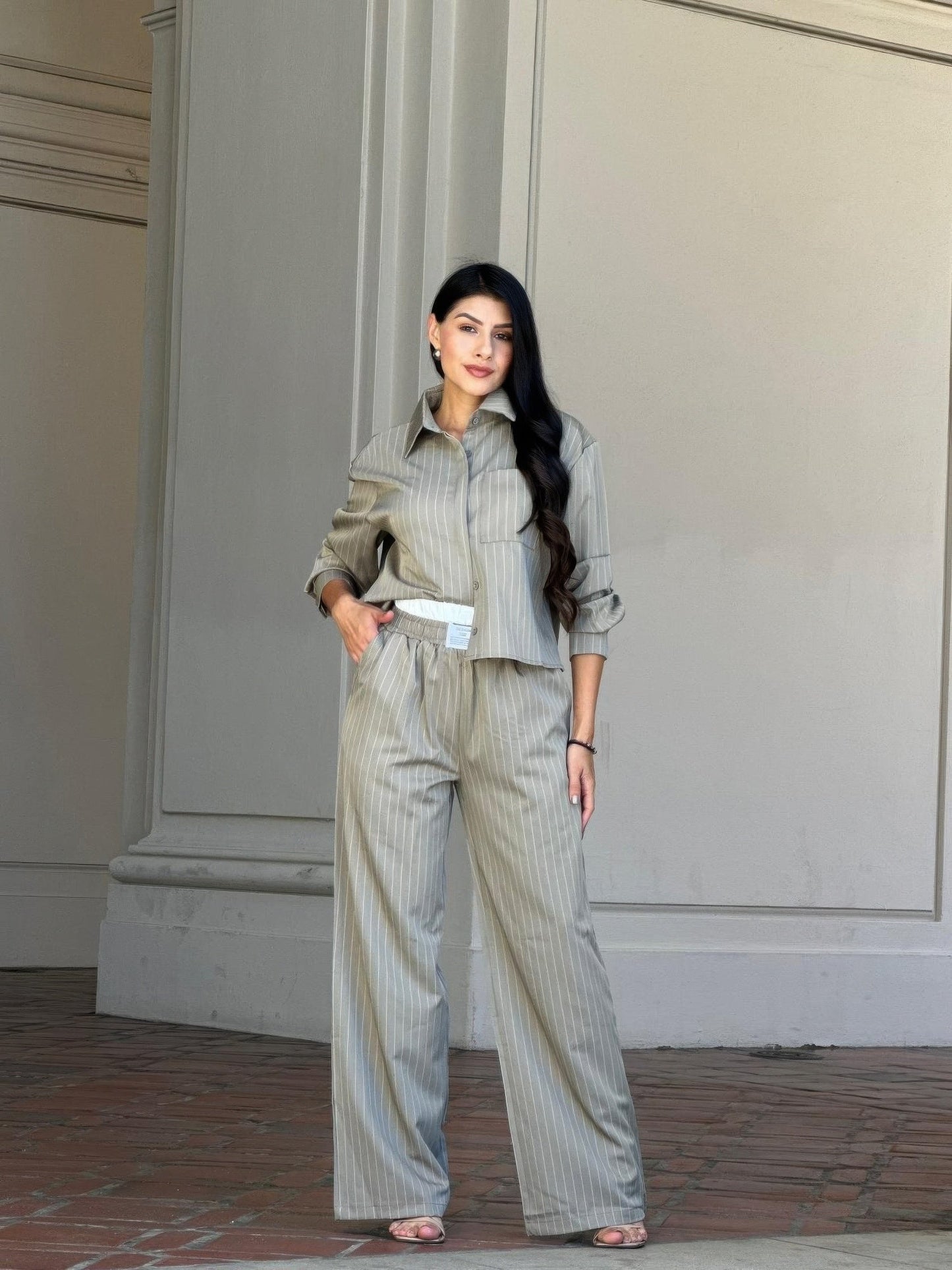 Striped Set With Double Waistband Pants And Top - ZumBuys