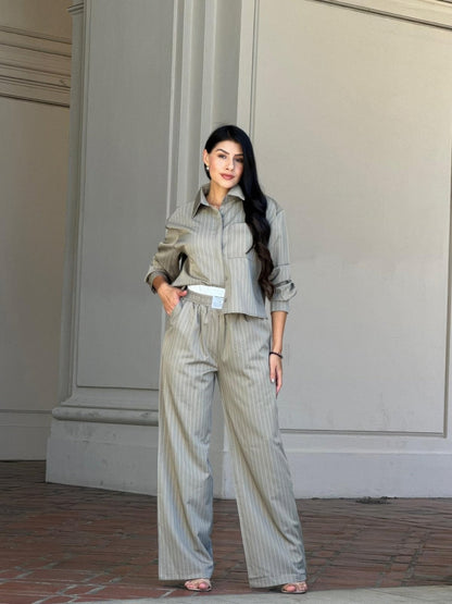 Striped Set With Double Waistband Pants And Top - ZumBuys