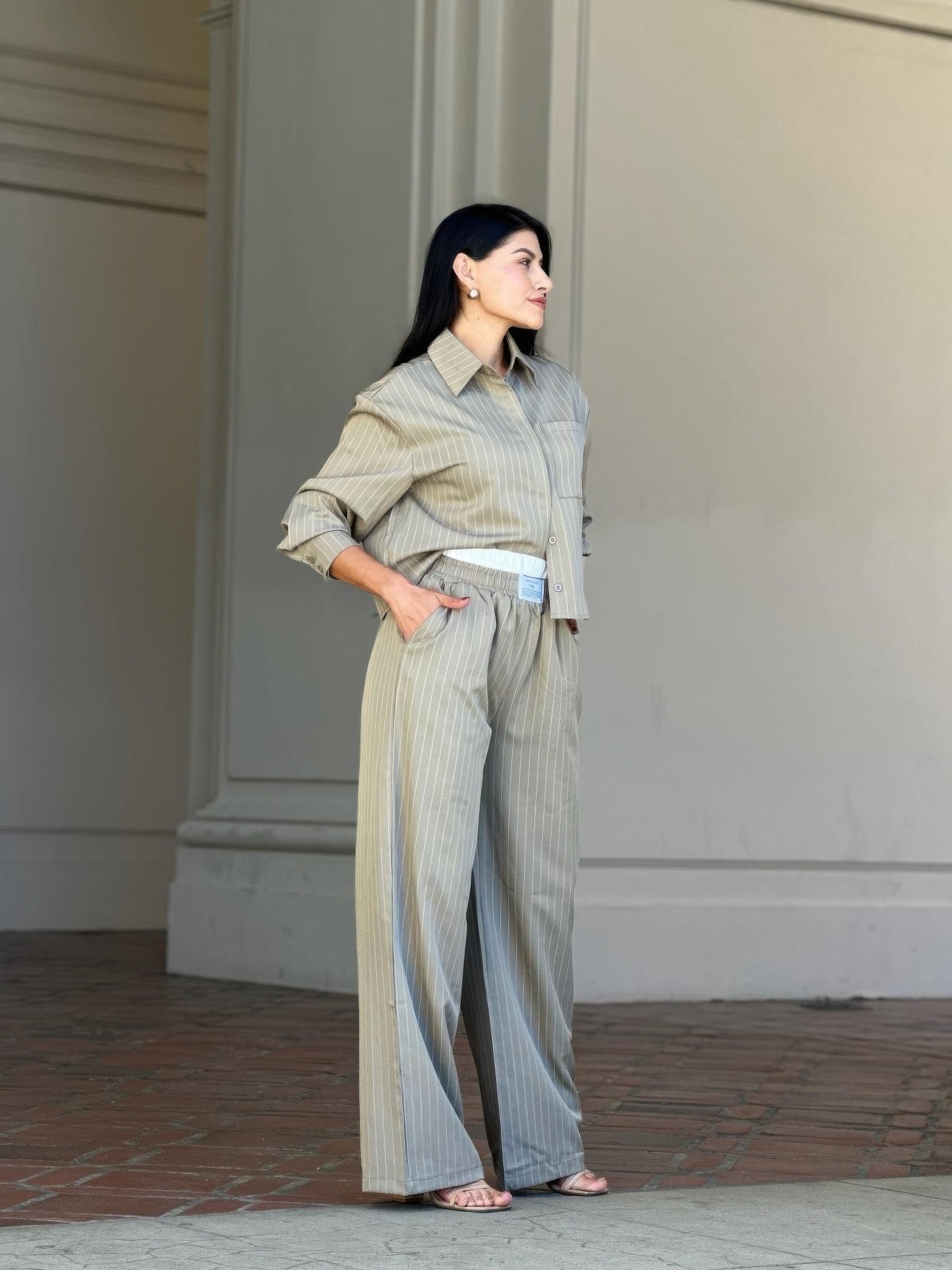 Striped Set With Double Waistband Pants And Top - ZumBuys