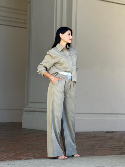 Striped Set With Double Waistband Pants And Top - ZumBuys