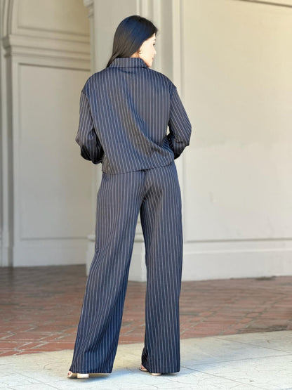 Striped Set With Double Waistband Pants And Top - ZumBuys