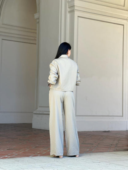 Striped Set With Double Waistband Pants And Top - ZumBuys