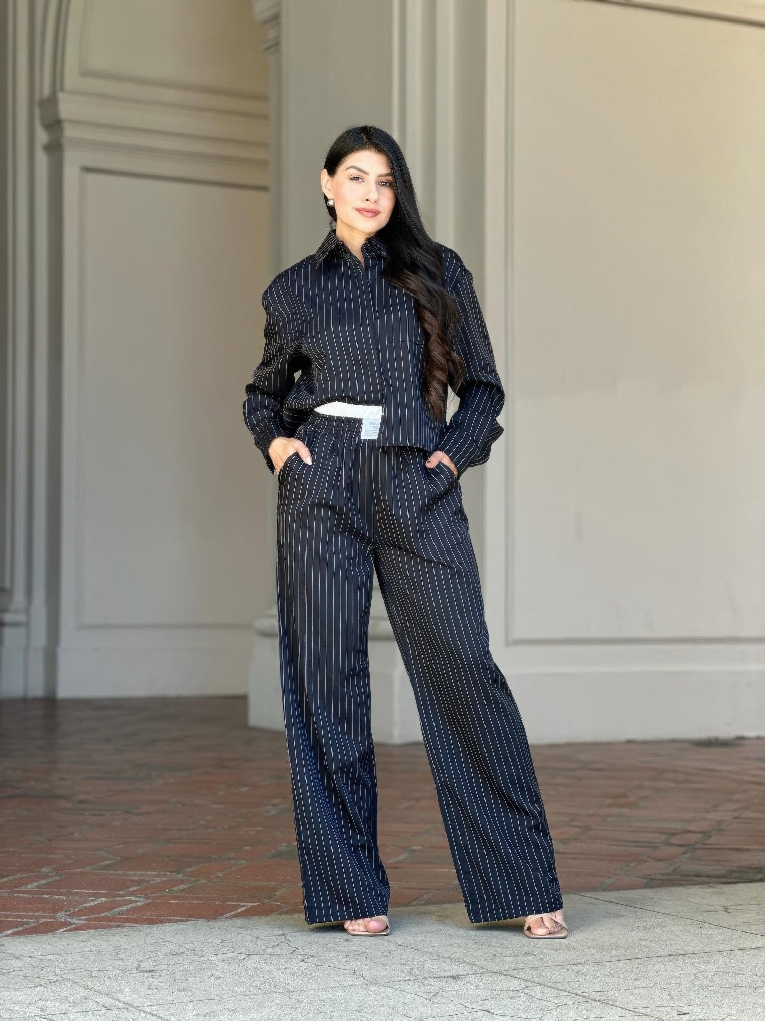 Striped Set With Double Waistband Pants And Top - ZumBuys