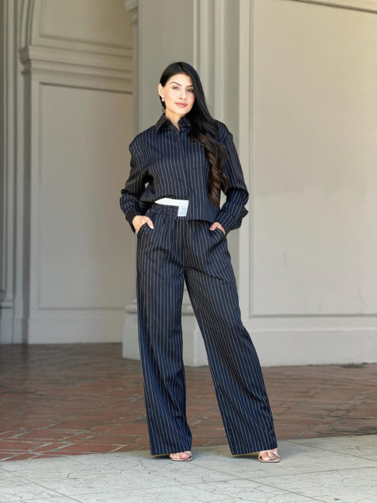 Striped Set With Double Waistband Pants And Top - ZumBuys