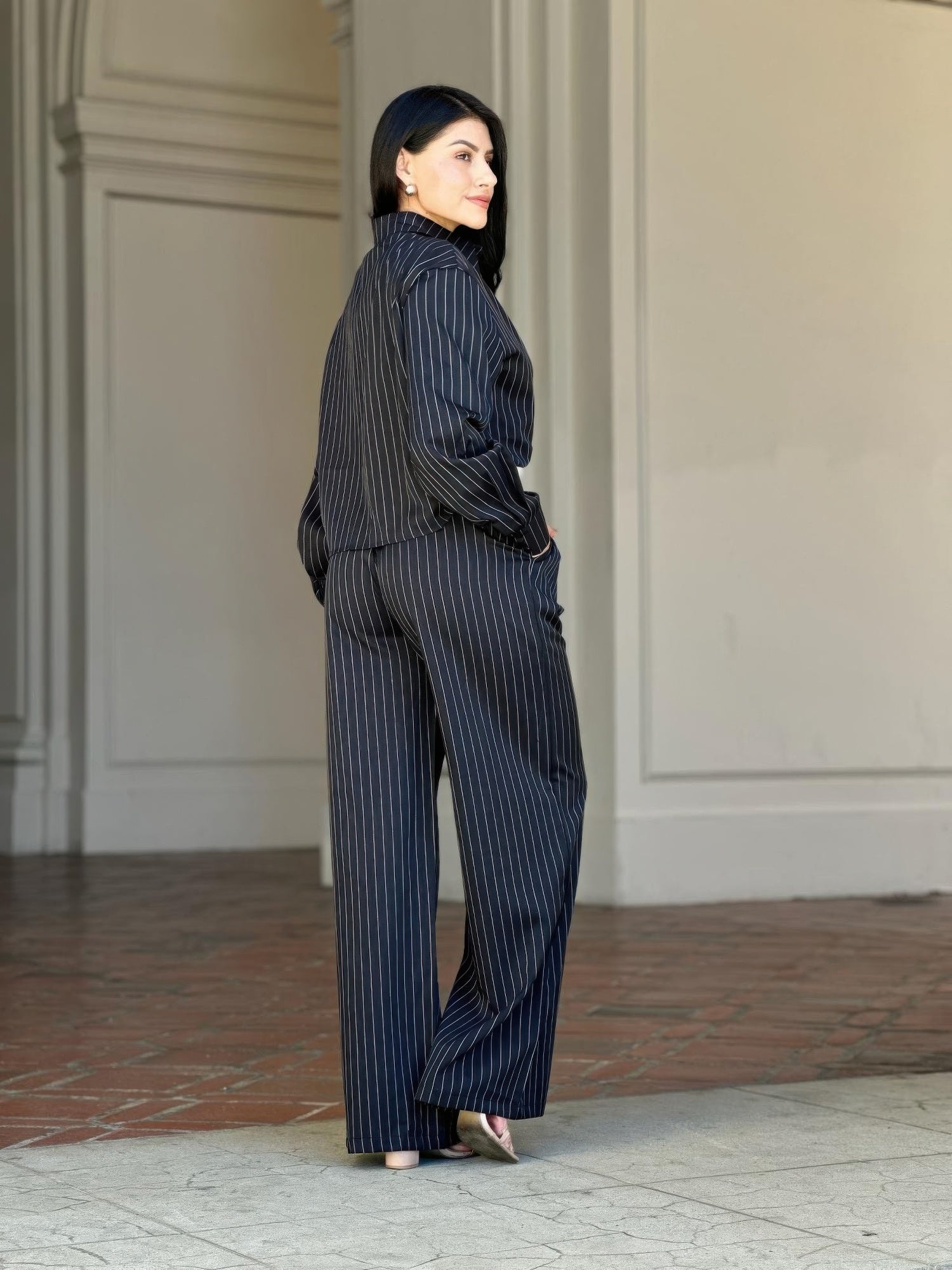 Striped Set With Double Waistband Pants And Top - ZumBuys