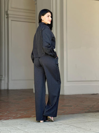 Striped Set With Double Waistband Pants And Top - ZumBuys