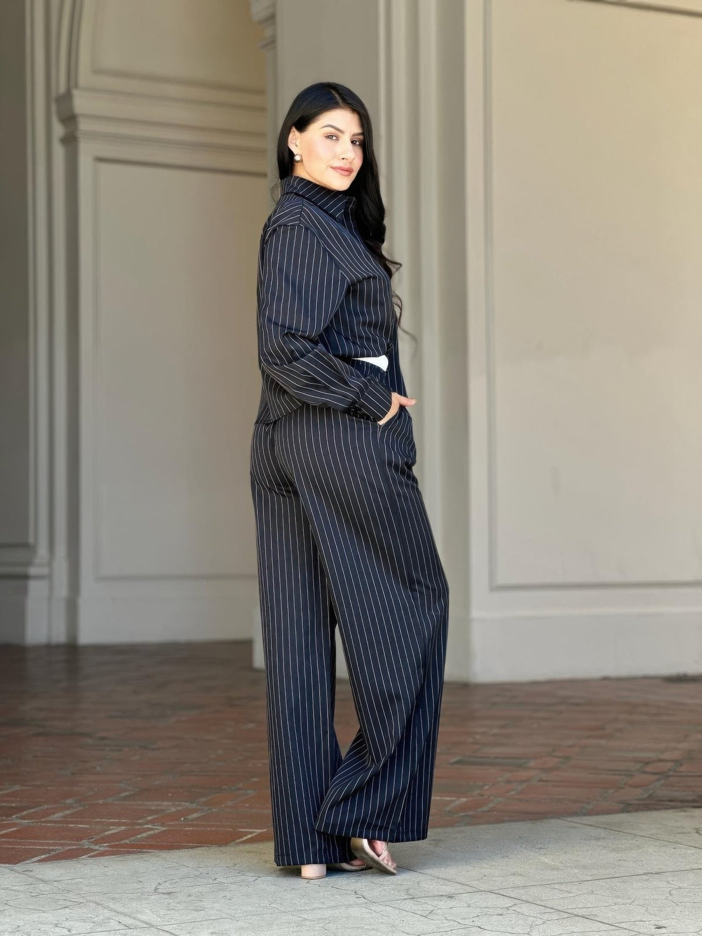 Striped Set With Double Waistband Pants And Top - ZumBuys