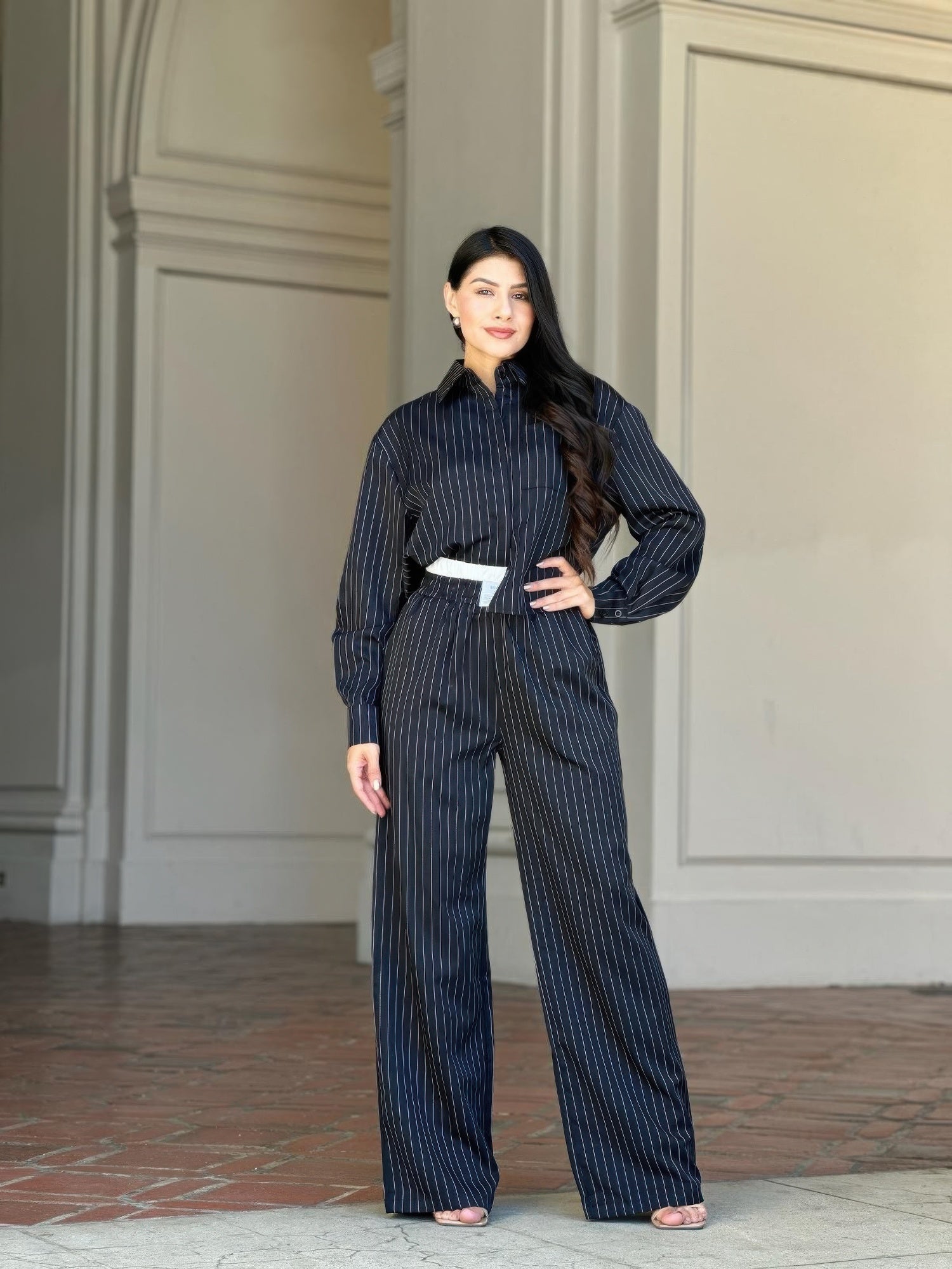 Striped Set With Double Waistband Pants And Top - ZumBuys