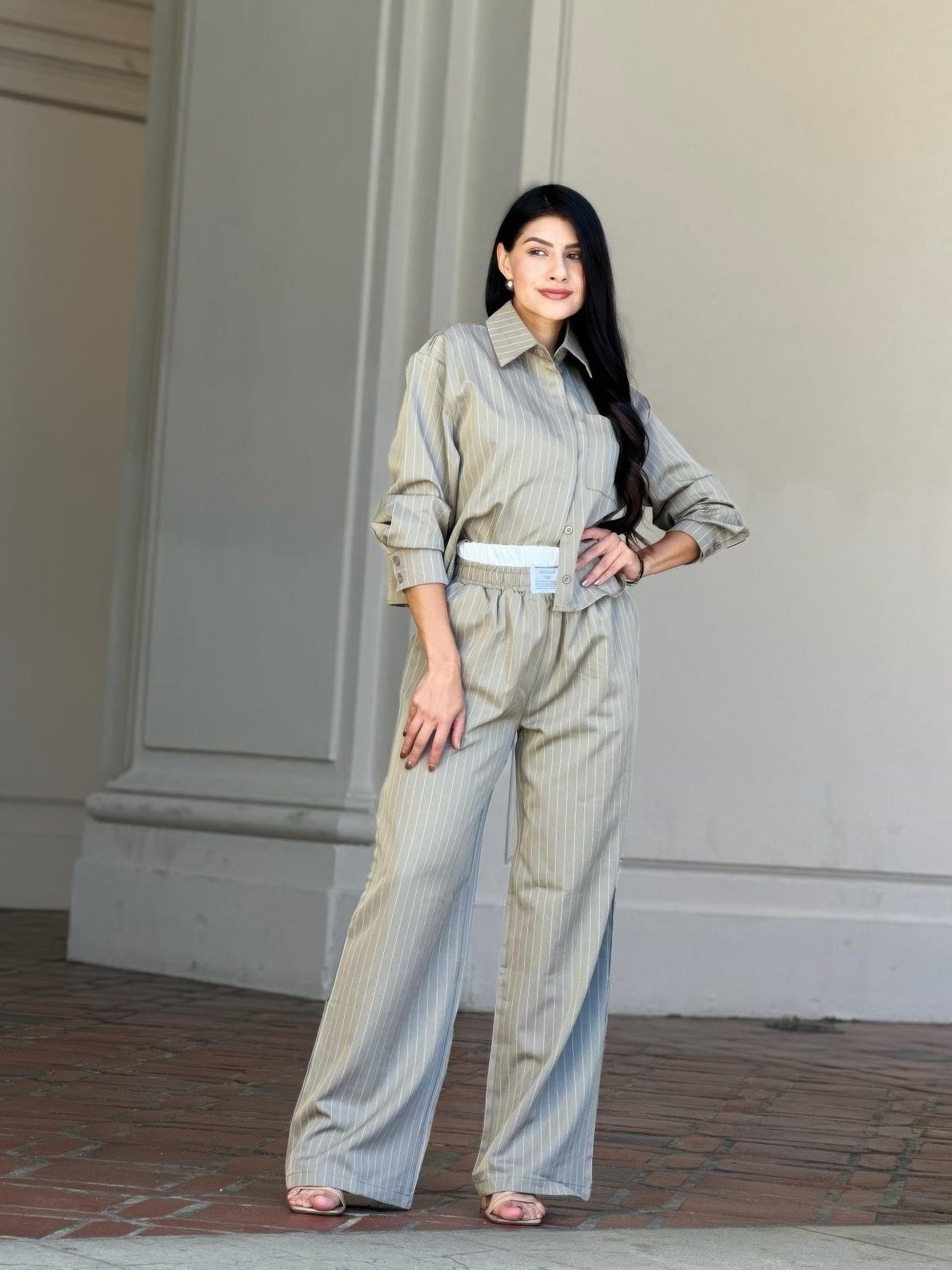 Striped Set With Double Waistband Pants And Top - ZumBuys
