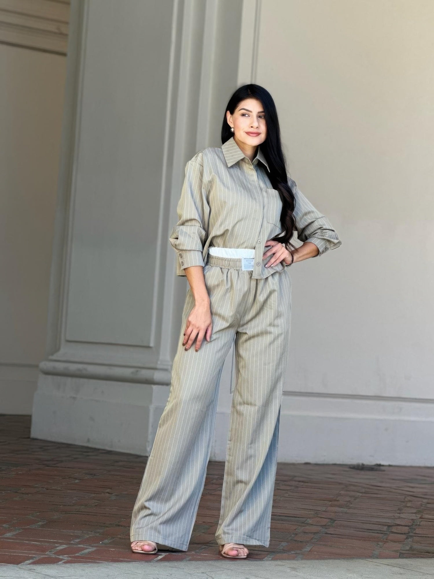Striped Set With Double Waistband Pants And Top - ZumBuys