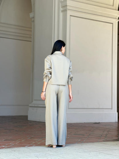 Striped Set With Double Waistband Pants And Top - ZumBuys