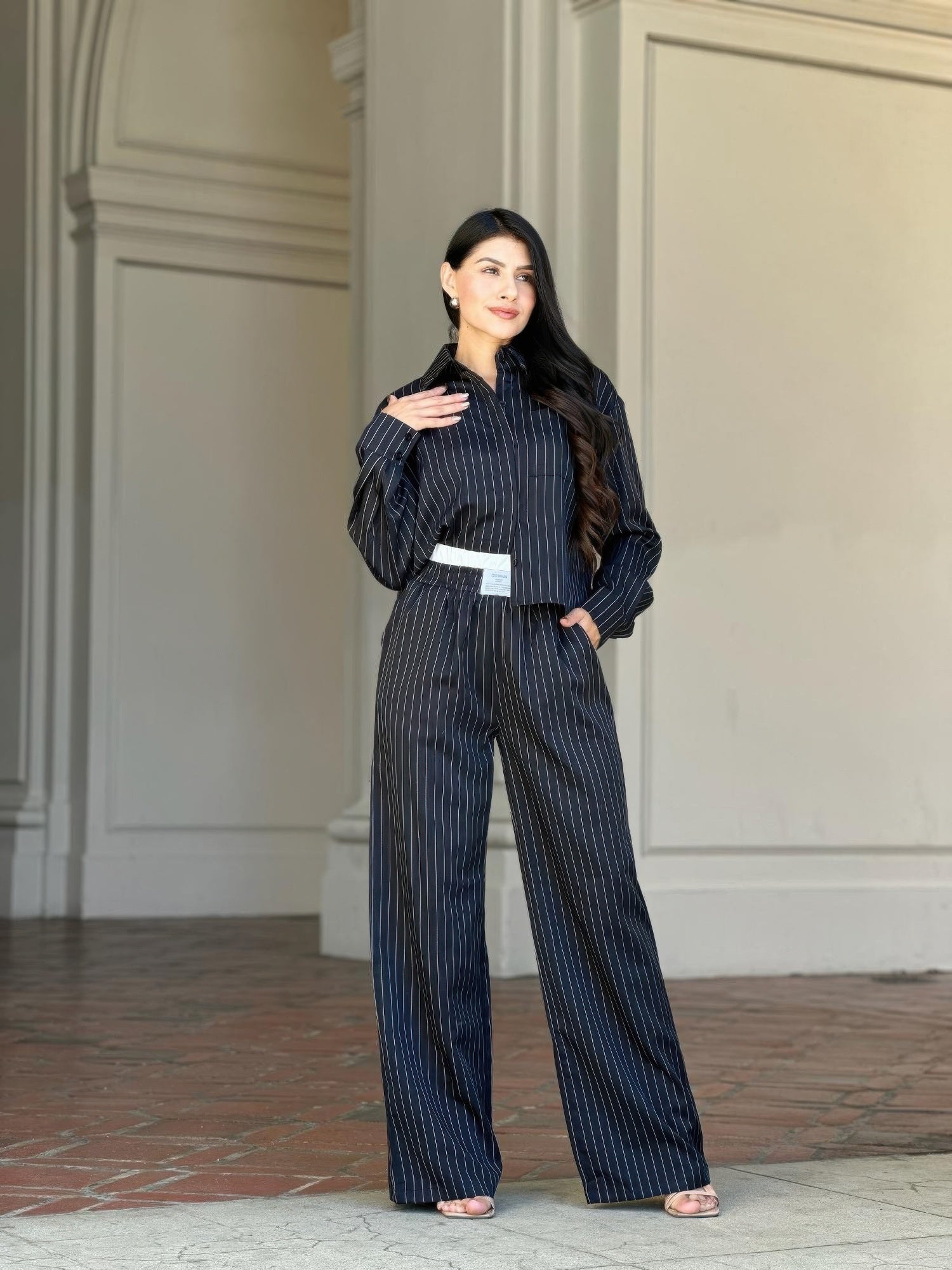 Striped Set With Double Waistband Pants And Top - ZumBuys