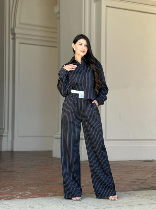 Striped Set With Double Waistband Pants And Top - ZumBuys