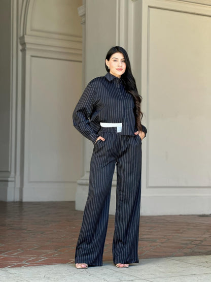 Striped Set With Double Waistband Pants And Top - ZumBuys