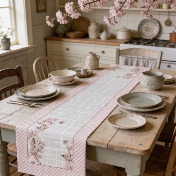 Sweet Blossom Table Runner – Pink Floral Spring & Farmhouse Decor - ZumBuys