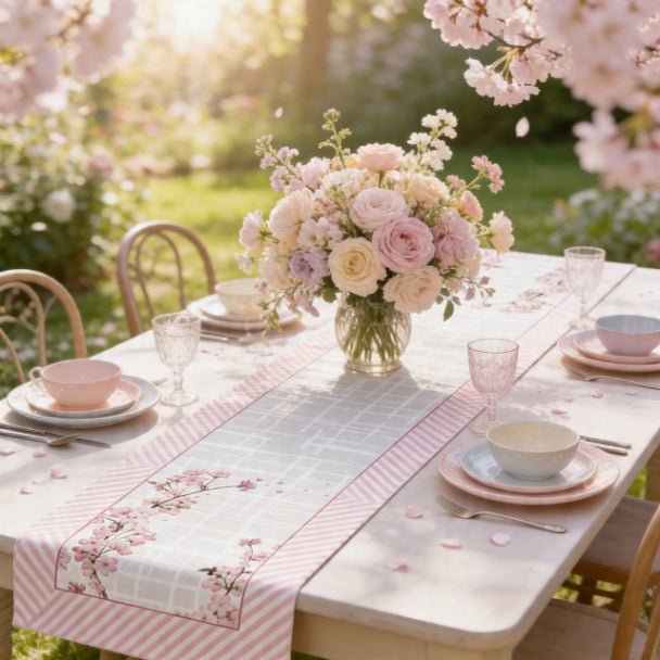 Sweet Blossom Table Runner – Pink Floral Spring & Farmhouse Decor - ZumBuys
