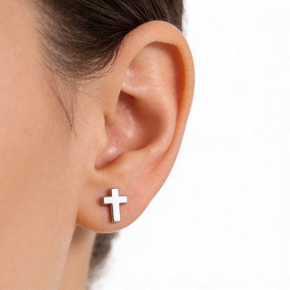 Textured Block Latin Cross Earrings - ZumBuys