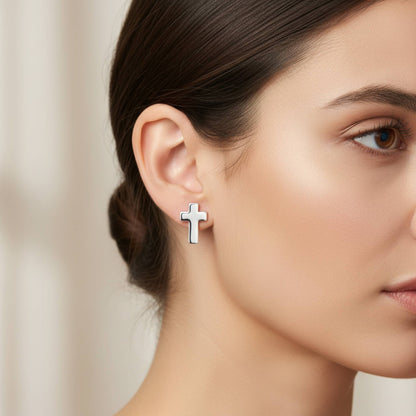 Textured Block Latin Cross Earrings - ZumBuys