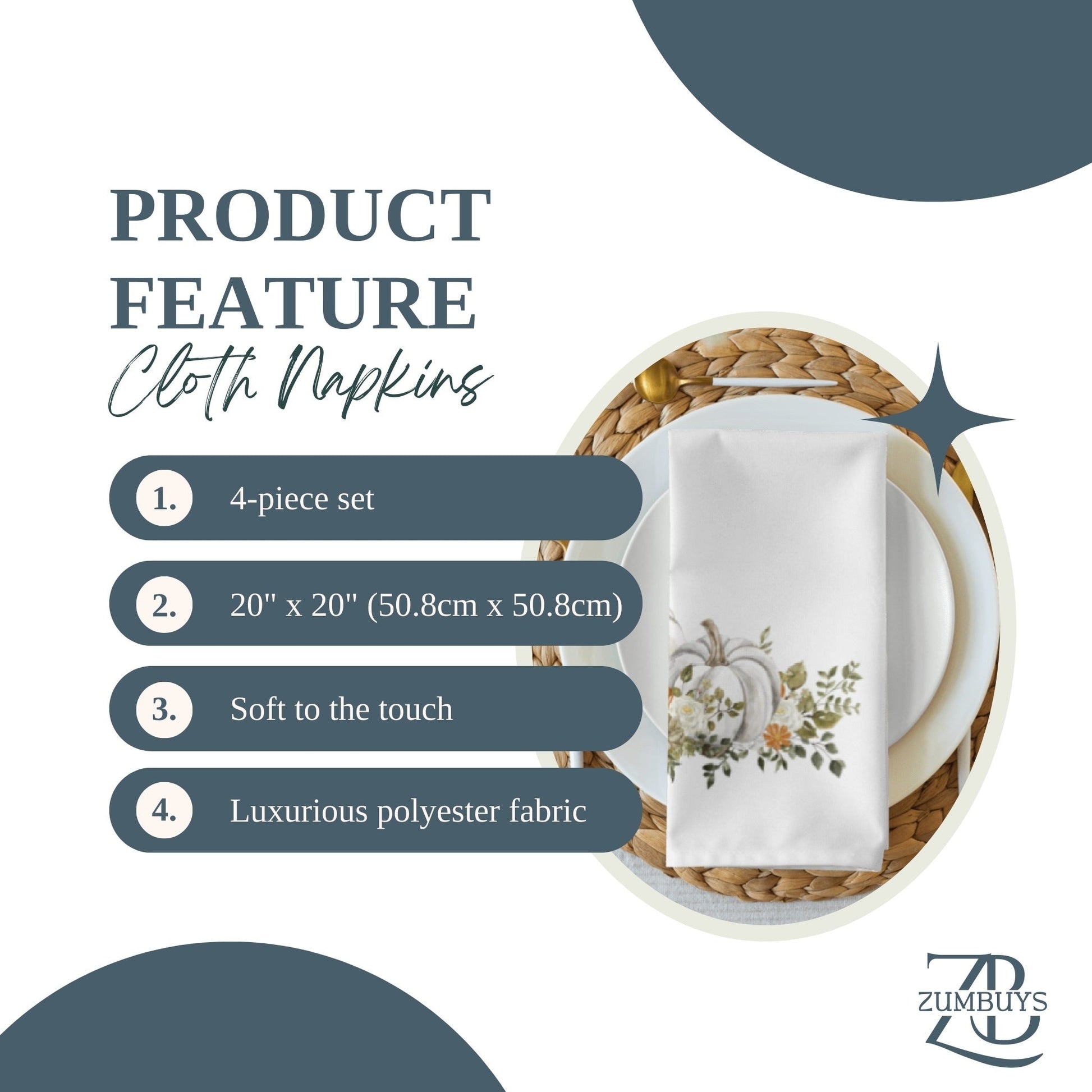 Thanksgiving Harvest Cloth Napkin Set of 4 - ZumBuys