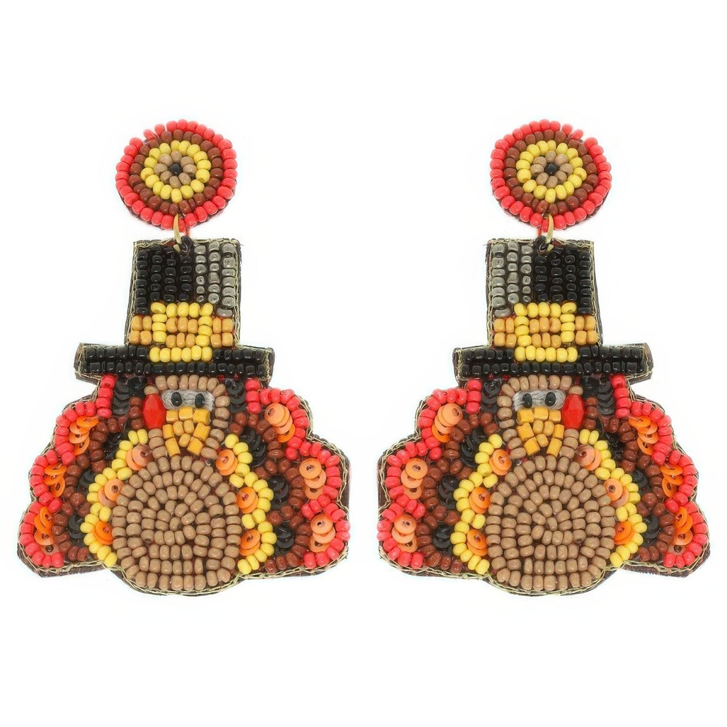 Thanksgiving Turkey Seed Bead Post Earrings - ZumBuys
