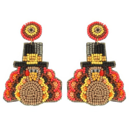 Thanksgiving Turkey Seed Bead Post Earrings - ZumBuys