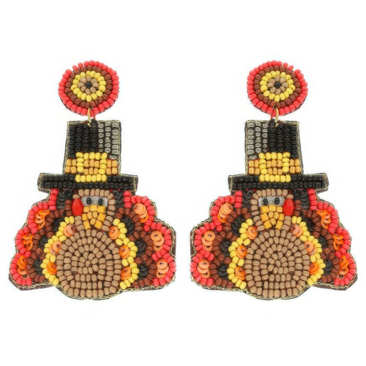 Thanksgiving Turkey Seed Bead Post Earrings - ZumBuys