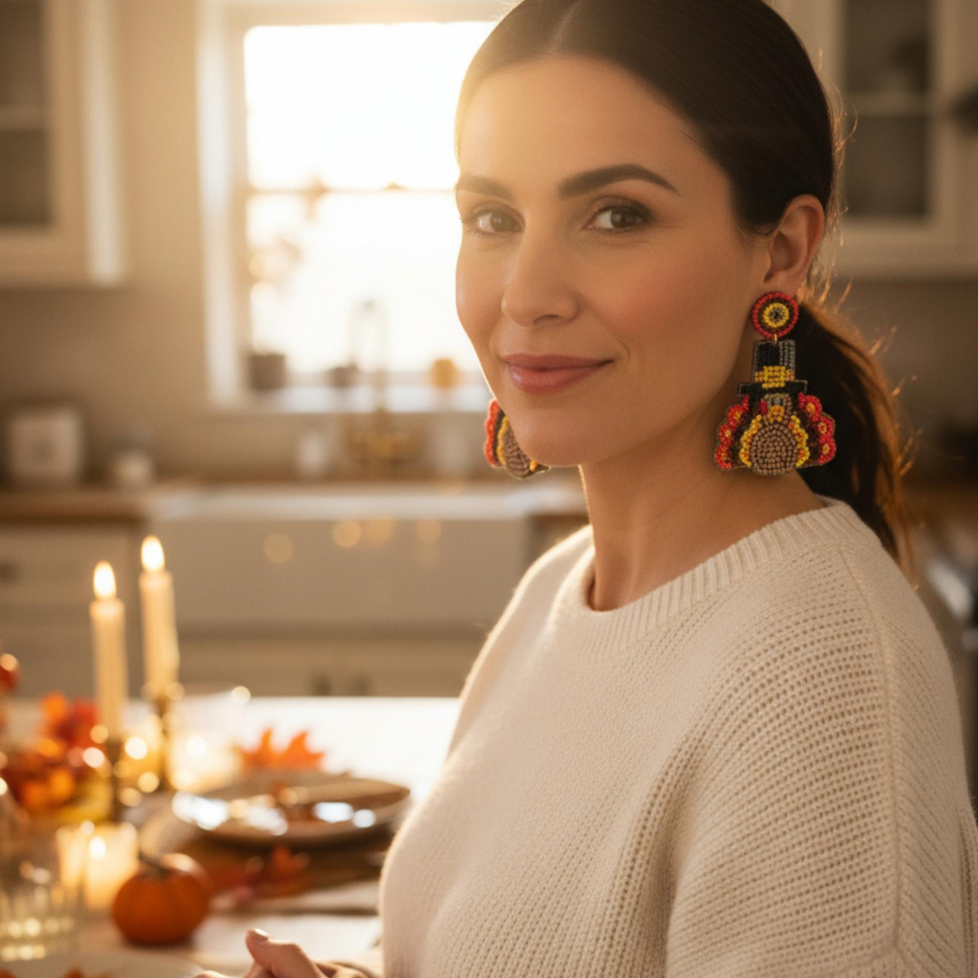 Thanksgiving Turkey Seed Bead Post Earrings - ZumBuys