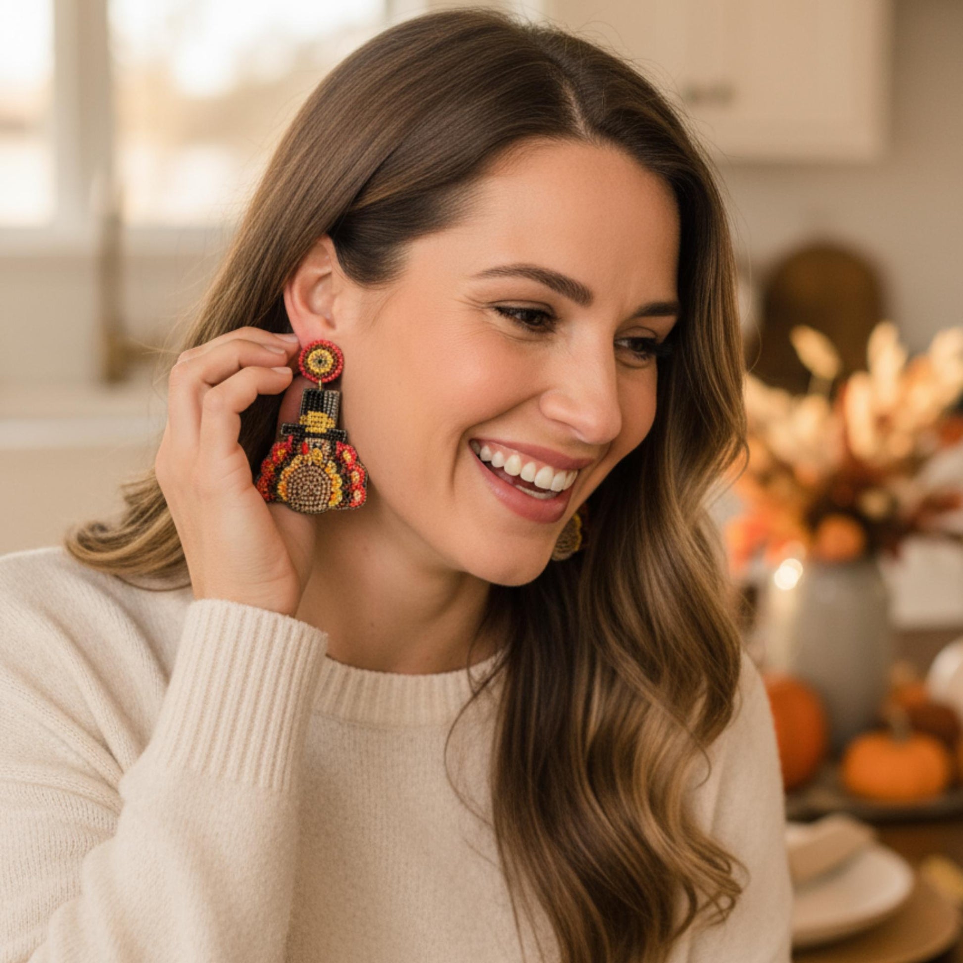 Thanksgiving Turkey Seed Bead Post Earrings - ZumBuys