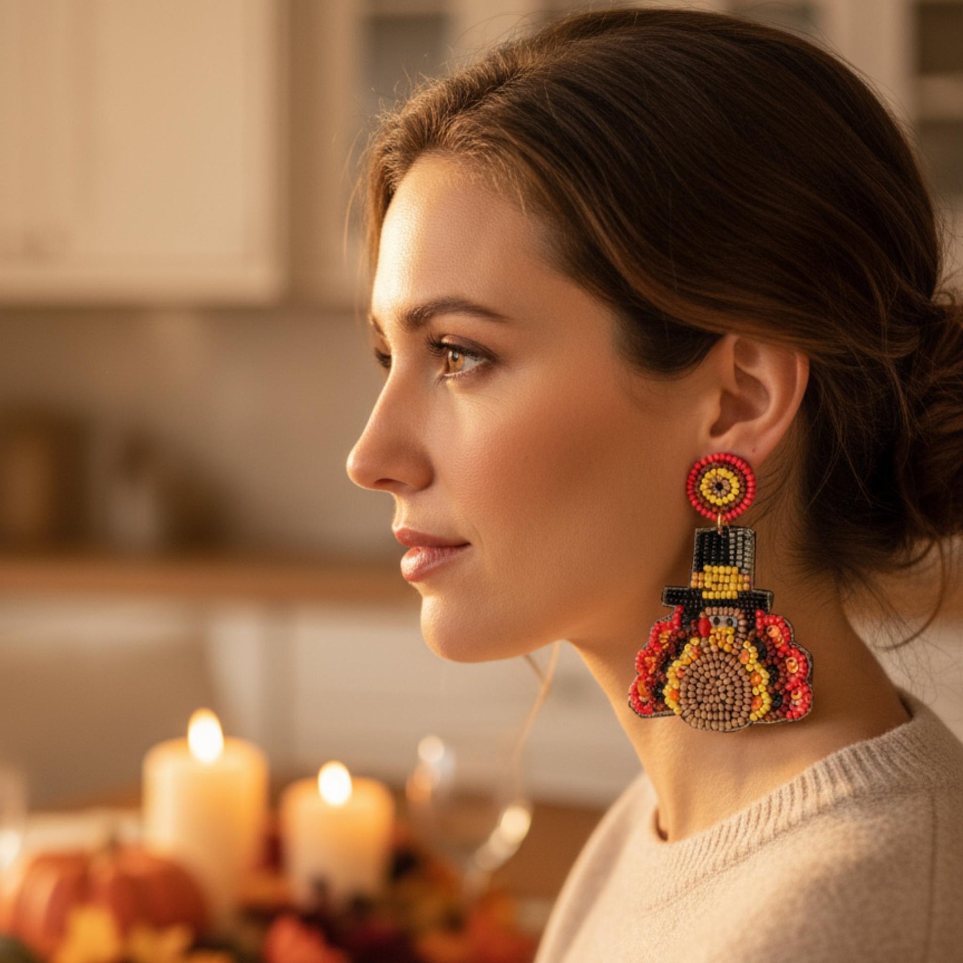 Thanksgiving Turkey Seed Bead Post Earrings - ZumBuys