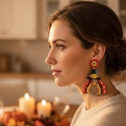 Thanksgiving Turkey Seed Bead Post Earrings - ZumBuys