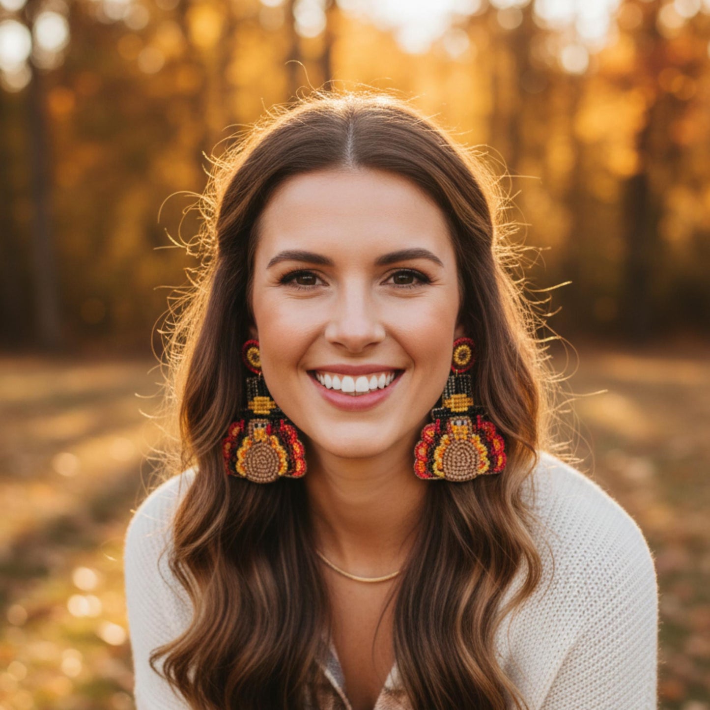 Thanksgiving Turkey Seed Bead Post Earrings - ZumBuys