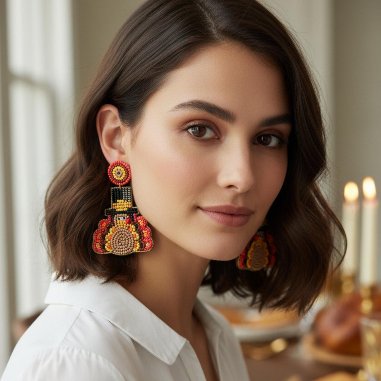 Thanksgiving Turkey Seed Bead Post Earrings - ZumBuys