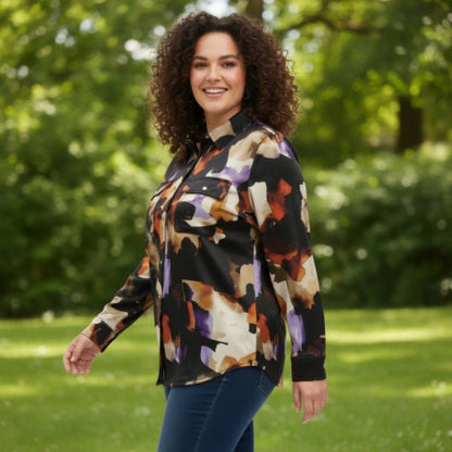 Thomas & Olivia Plus Size Printed Blouse – Button Down Stretch Shirt - ZumBuys