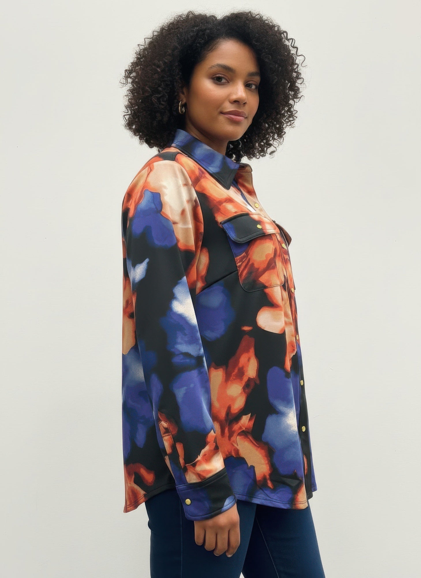 Thomas & Olivia Plus Size Printed Blouse – Button Down Stretch Shirt - ZumBuys