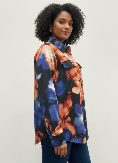 Thomas & Olivia Plus Size Printed Blouse – Button Down Stretch Shirt - ZumBuys