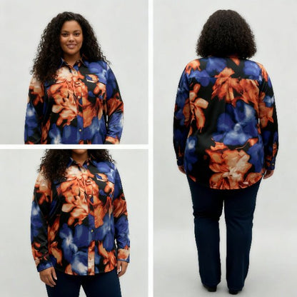 Thomas & Olivia Plus Size Printed Blouse – Button Down Stretch Shirt - ZumBuys