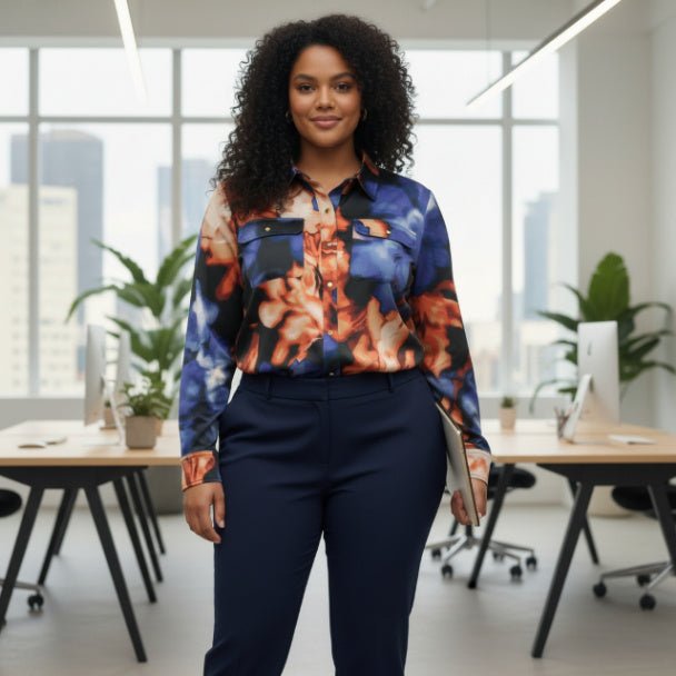 Thomas & Olivia Plus Size Printed Blouse – Button Down Stretch Shirt - ZumBuys