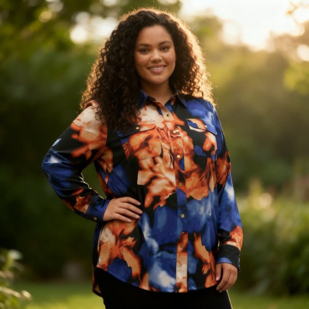 Thomas & Olivia Plus Size Printed Blouse – Button Down Stretch Shirt - ZumBuys