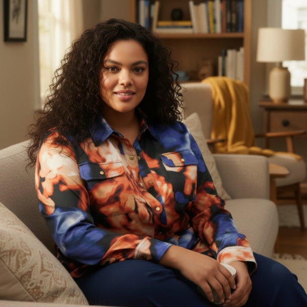 Thomas & Olivia Plus Size Printed Blouse – Button Down Stretch Shirt - ZumBuys