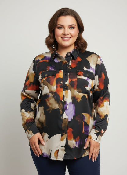 Thomas & Olivia Plus Size Printed Blouse – Button Down Stretch Shirt - ZumBuys