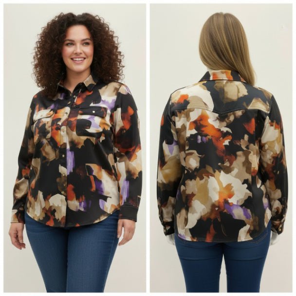 Thomas & Olivia Plus Size Printed Blouse – Button Down Stretch Shirt - ZumBuys