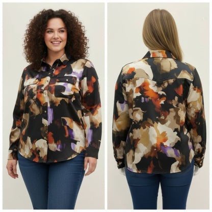 Thomas & Olivia Plus Size Printed Blouse – Button Down Stretch Shirt - ZumBuys