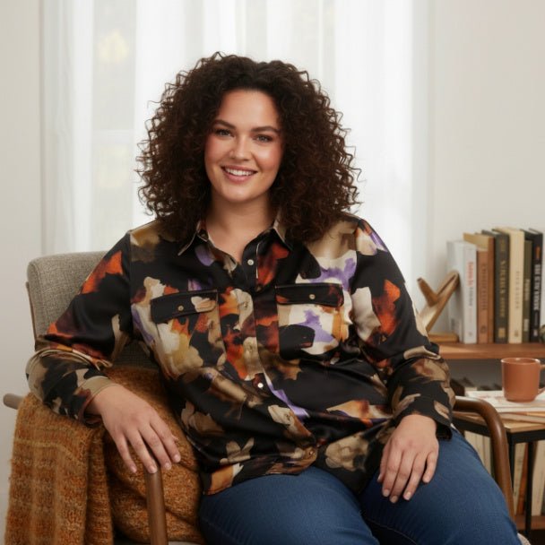 Thomas & Olivia Plus Size Printed Blouse – Button Down Stretch Shirt - ZumBuys