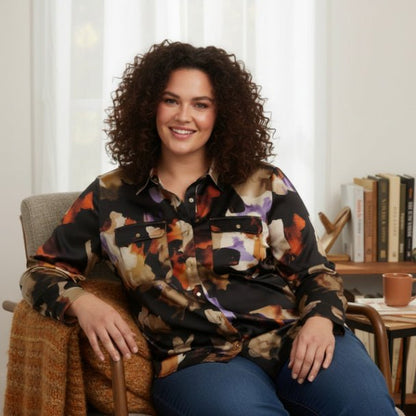Thomas & Olivia Plus Size Printed Blouse – Button Down Stretch Shirt - ZumBuys