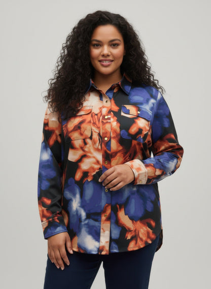 Thomas & Olivia Plus Size Printed Blouse – Button Down Stretch Shirt - ZumBuys