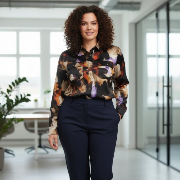 Thomas & Olivia Plus Size Printed Blouse – Button Down Stretch Shirt - ZumBuys