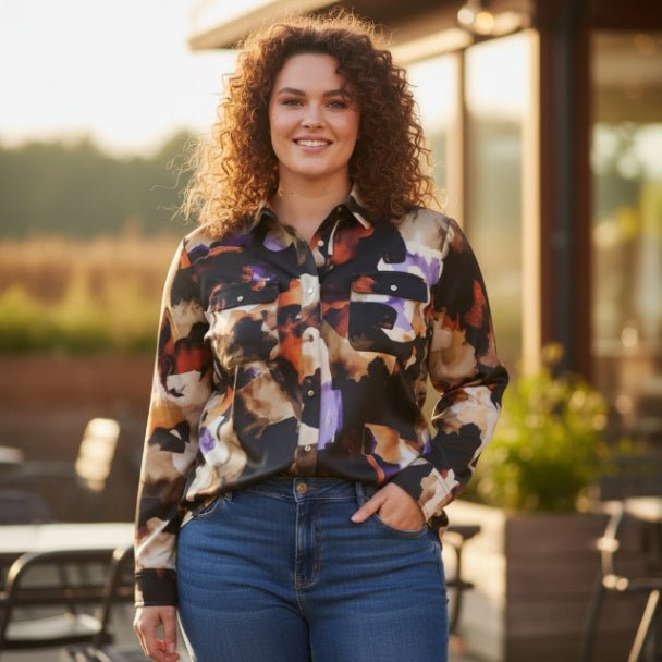 Thomas & Olivia Plus Size Printed Blouse – Button Down Stretch Shirt - ZumBuys